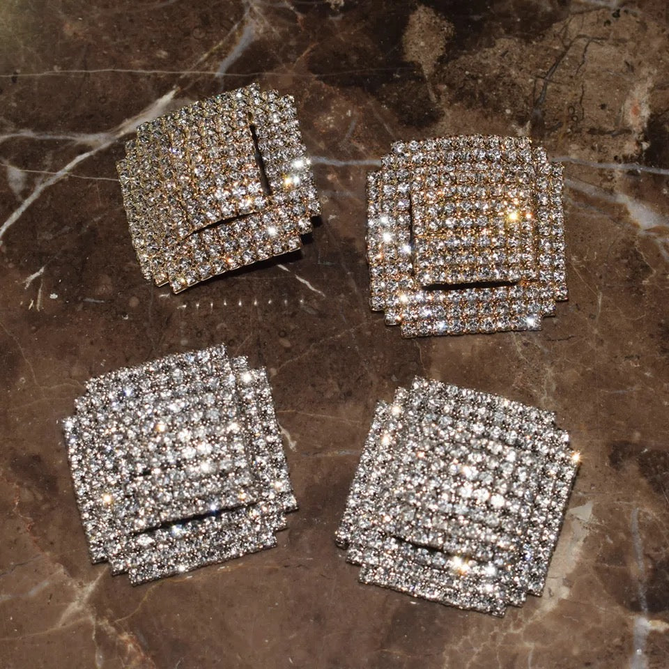 Shiny Rhinestone Square Stud Earrings