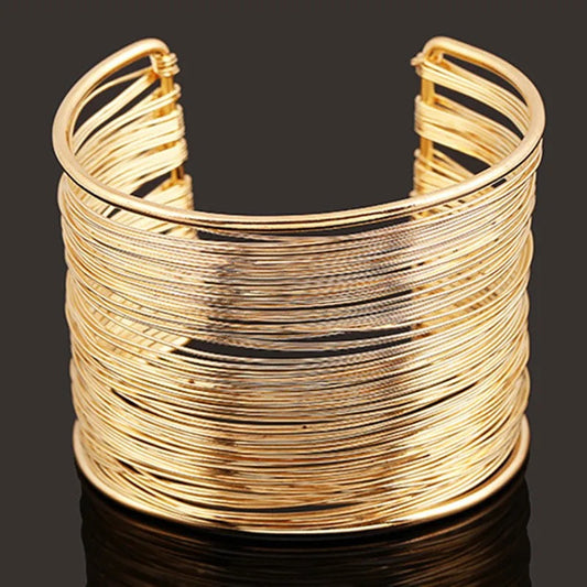 Multilayer Metal Wires Strings Open Bangle