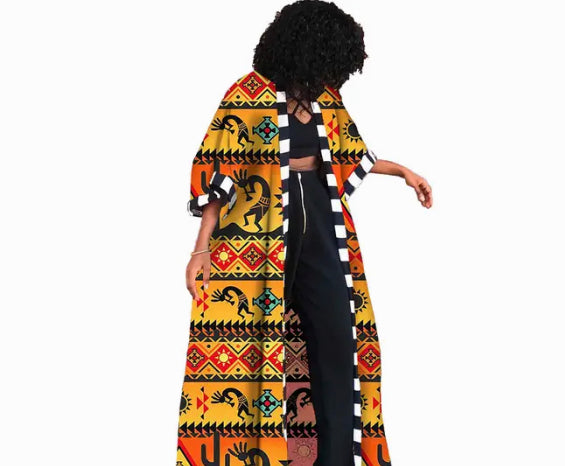 African Print Long Cardigan