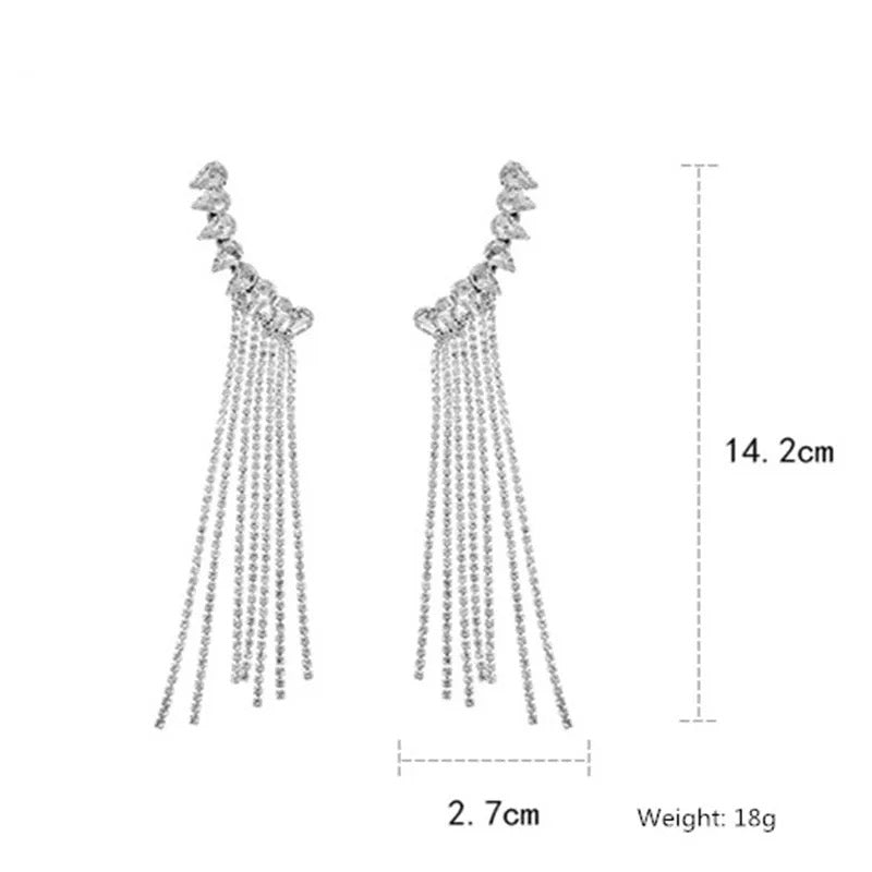 Long Tassel Rhinestone Earrings