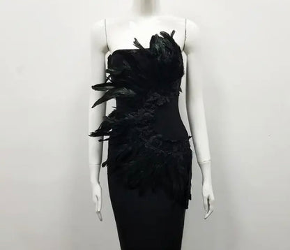 Elegant Evening Dress with Feathers