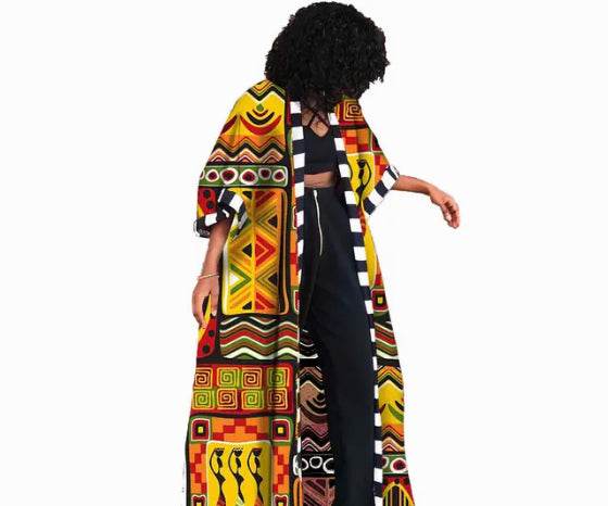 African Print Long Cardigan