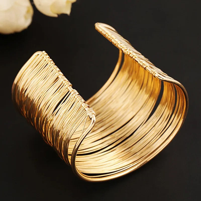 Multilayer Metal Wires Strings Open Bangle