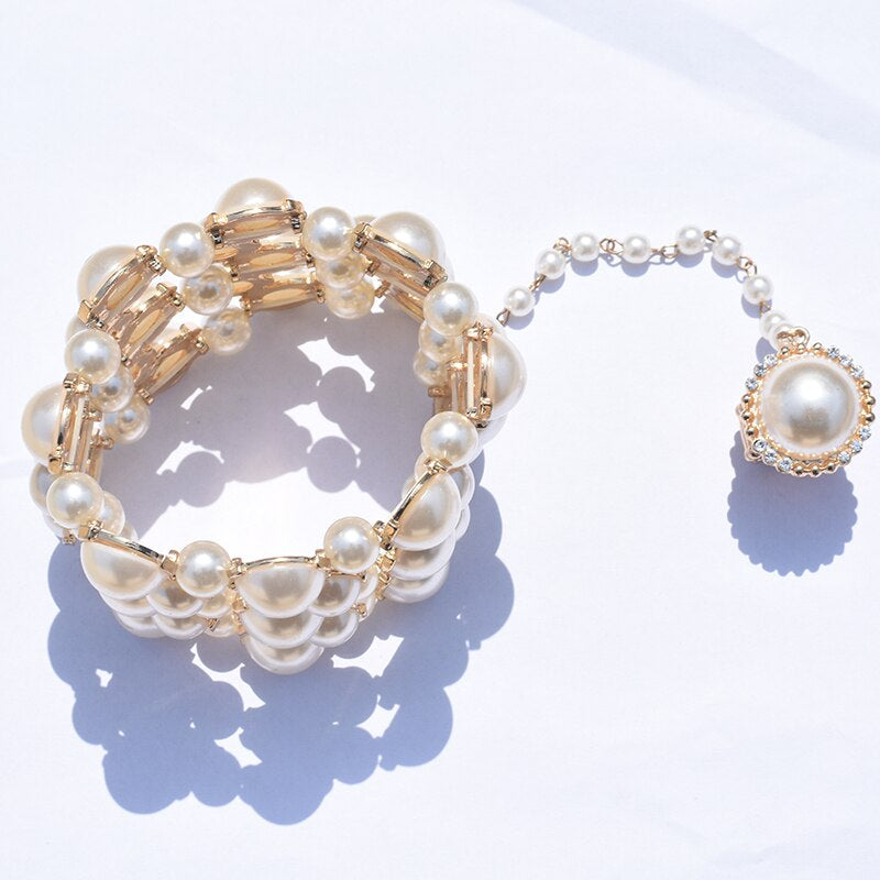 Pearl Gold Big Bangle Ring Set Combination