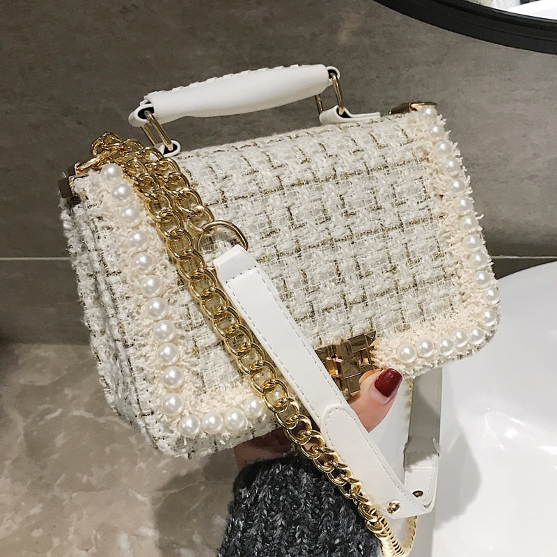Woolen Pearl Shoulder Bag