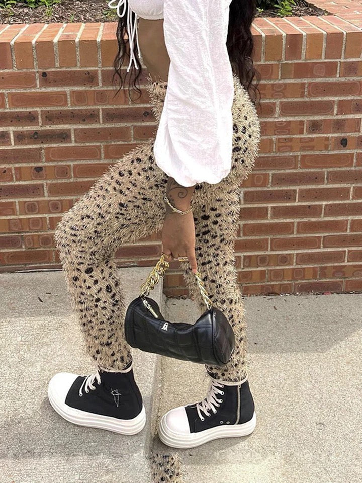 Furry Leopard Pants