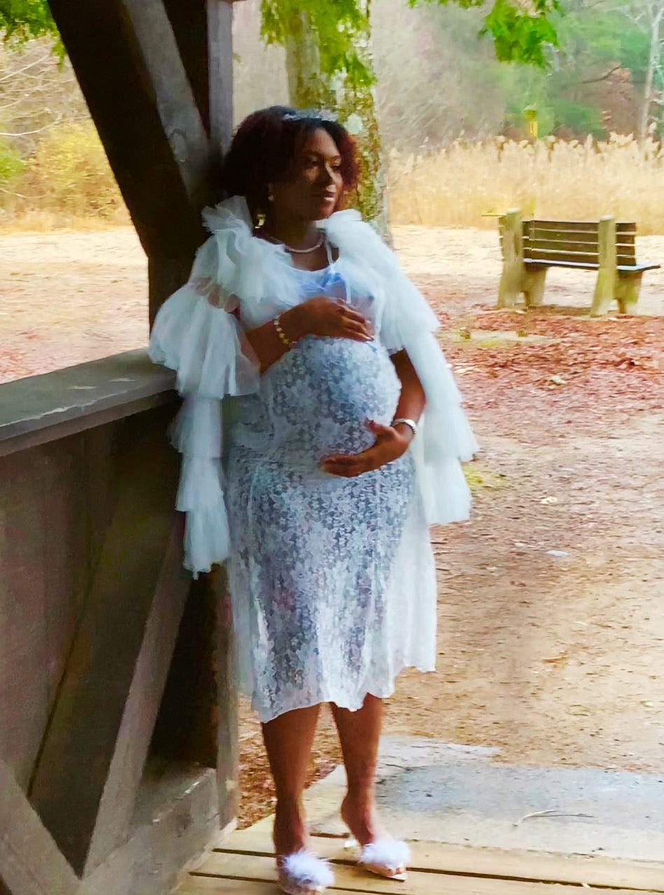 White Lace Maternity Dress with Shawl
